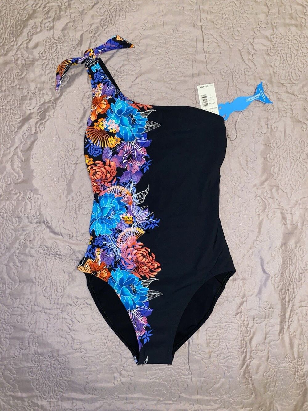 Skinny Dippers Mochi Flapjack One Piece Swimsuit Floral Black NWT S